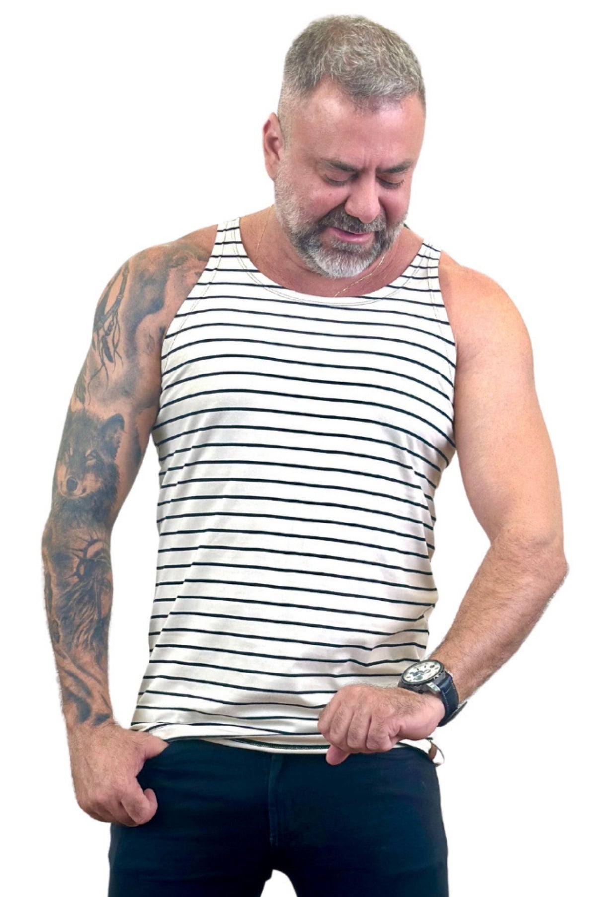 Regata Sim Listrada Preto e Branco