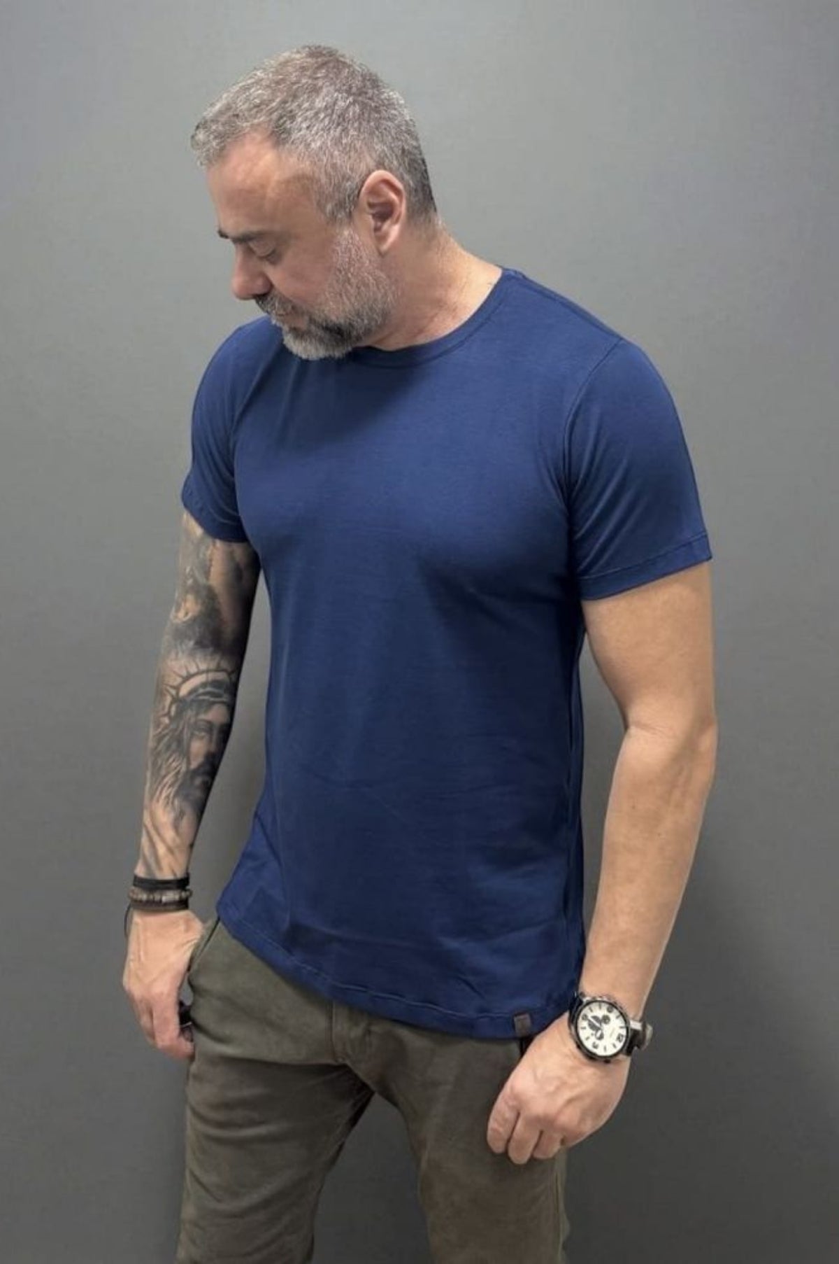 Camiseta Slim Marinho Algodão Egípcio