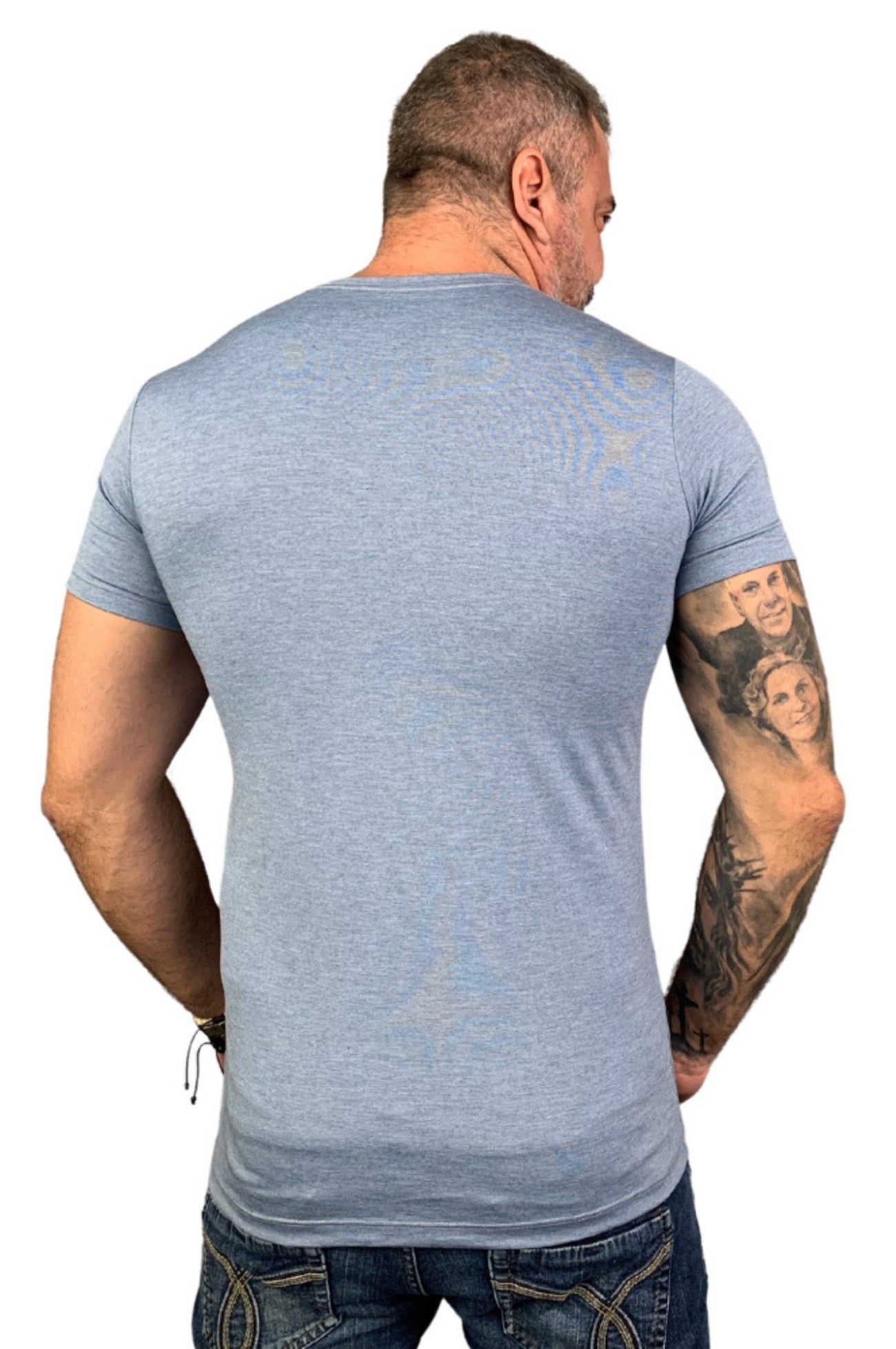 Camisa Slim Manga Curta Malha Fria Mescla Azul 1