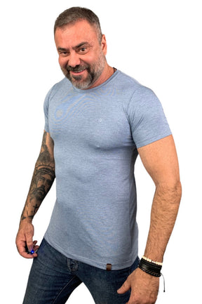 Camisa Slim Manga Curta Malha Fria Mescla Azul 1