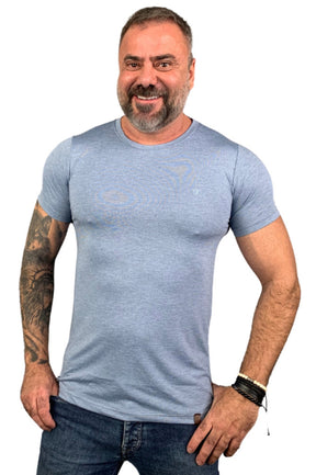 Camiseta Manga Curta Malha Fria Slim Mescla Azul 1