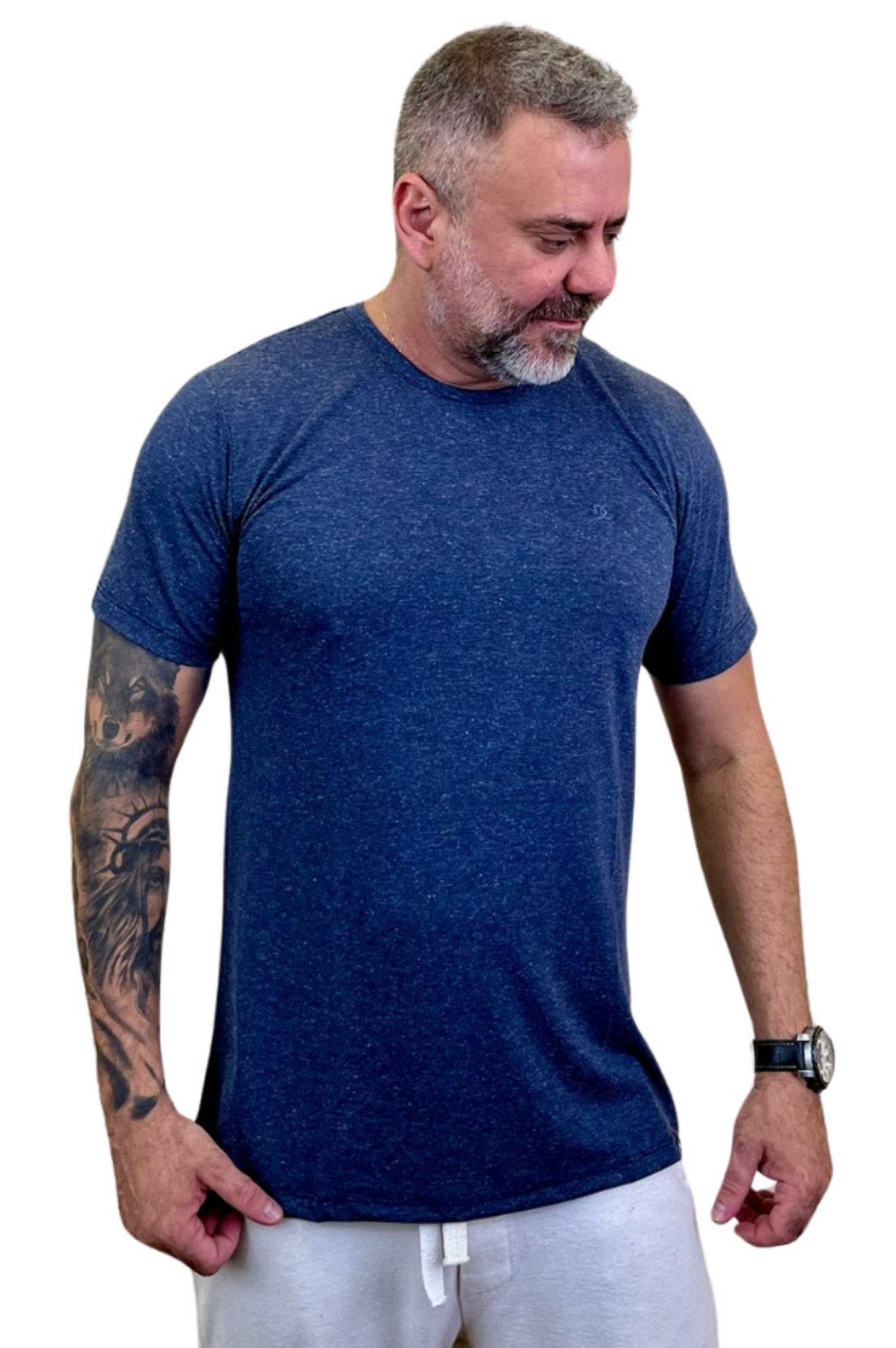 Camiseta Manga Curta Malha Fria Slim Mescla Azul 2