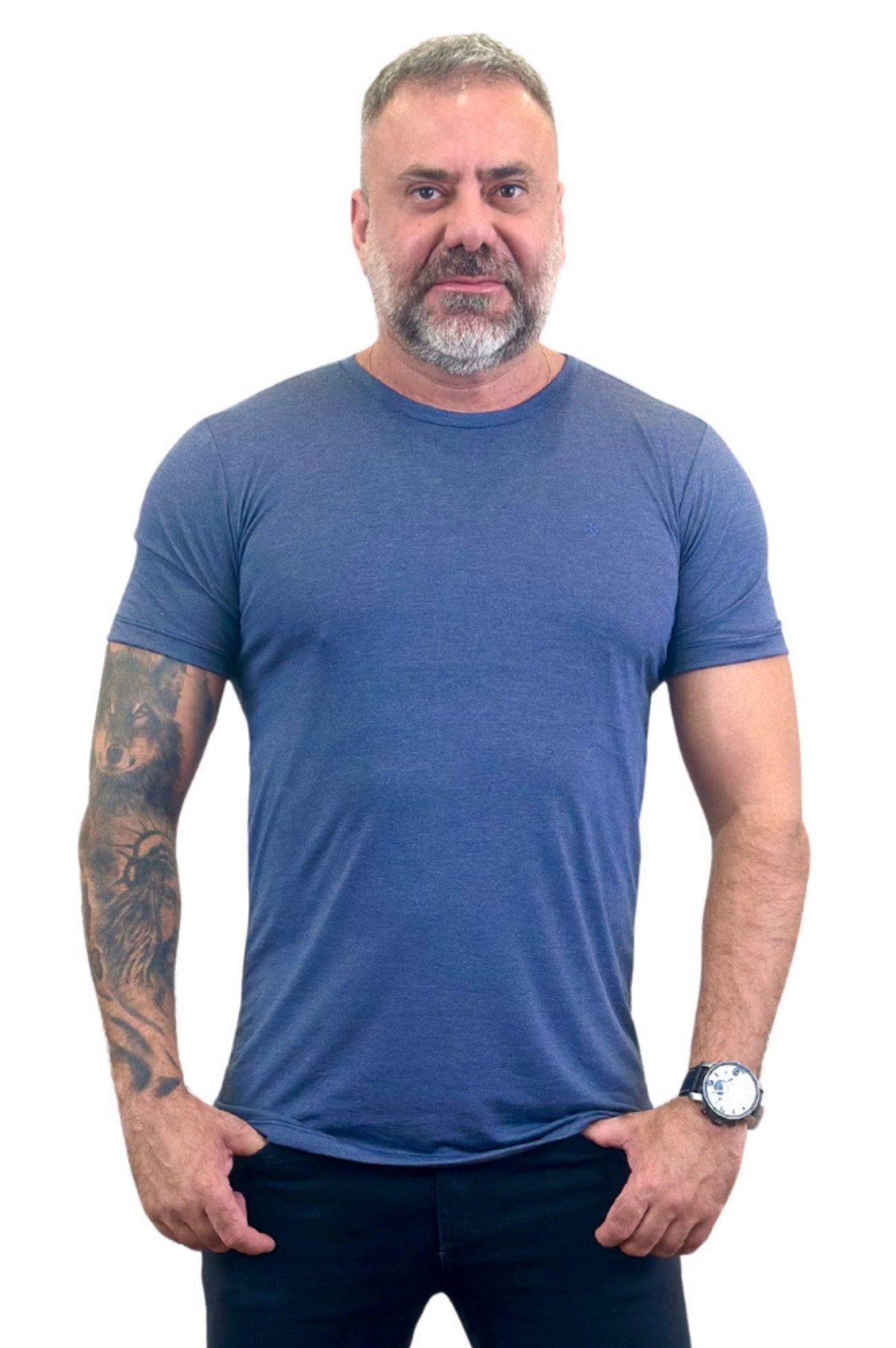 Camiseta Manga Curta Malha Fria Slim Mescla Azul