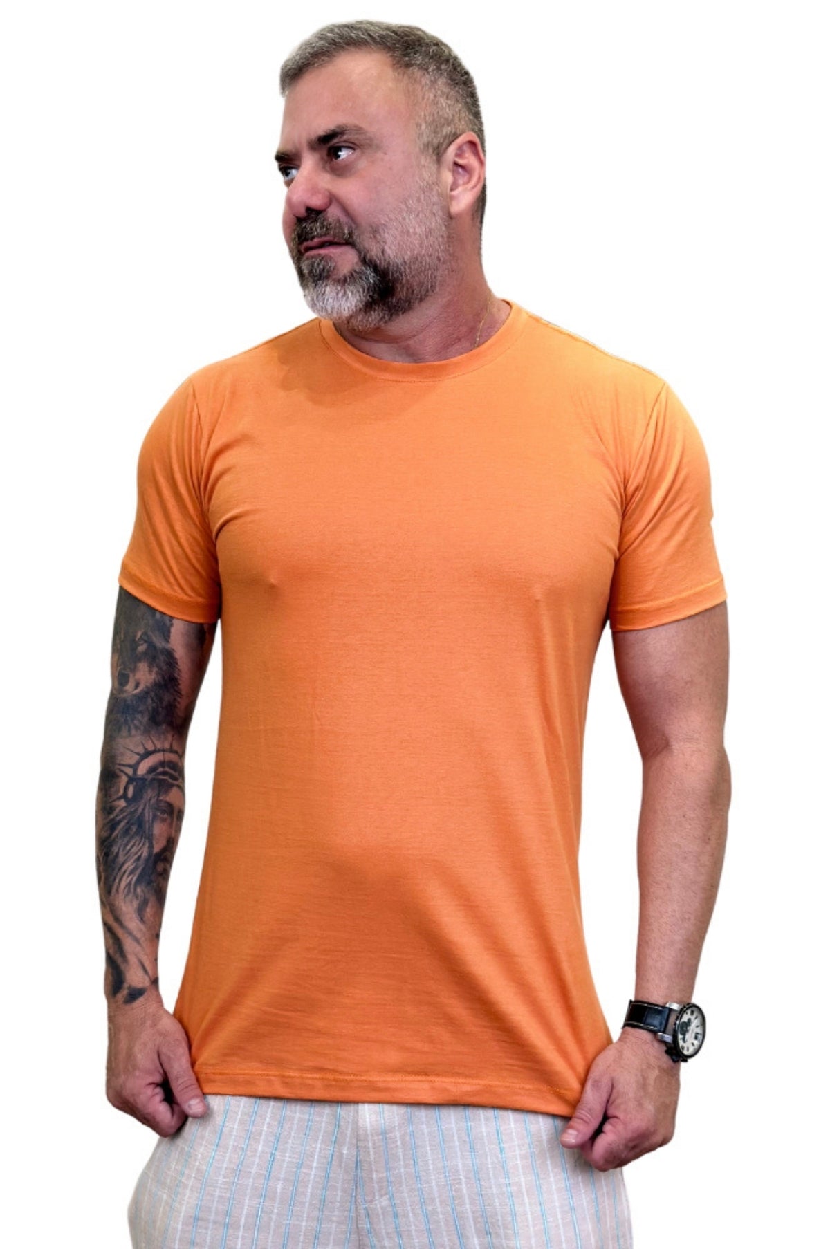 Camiseta Manga Curta Peletizada Slim Laranja Claro