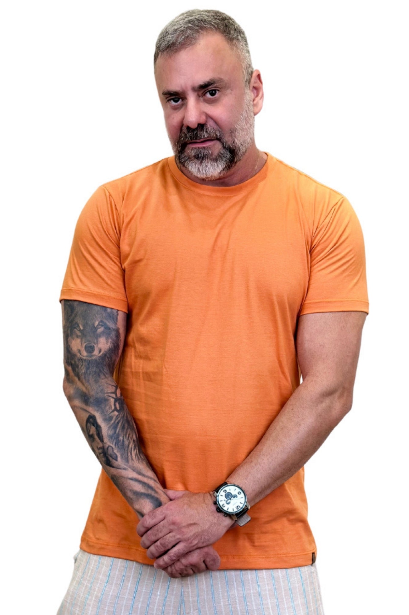 Camiseta Manga Curta Peletizada Slim Laranja Claro