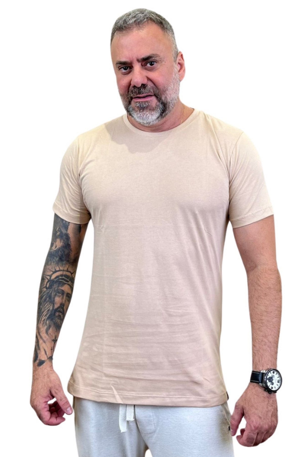 Camiseta Manga Curta Peletizada Slim Marrom Aveia