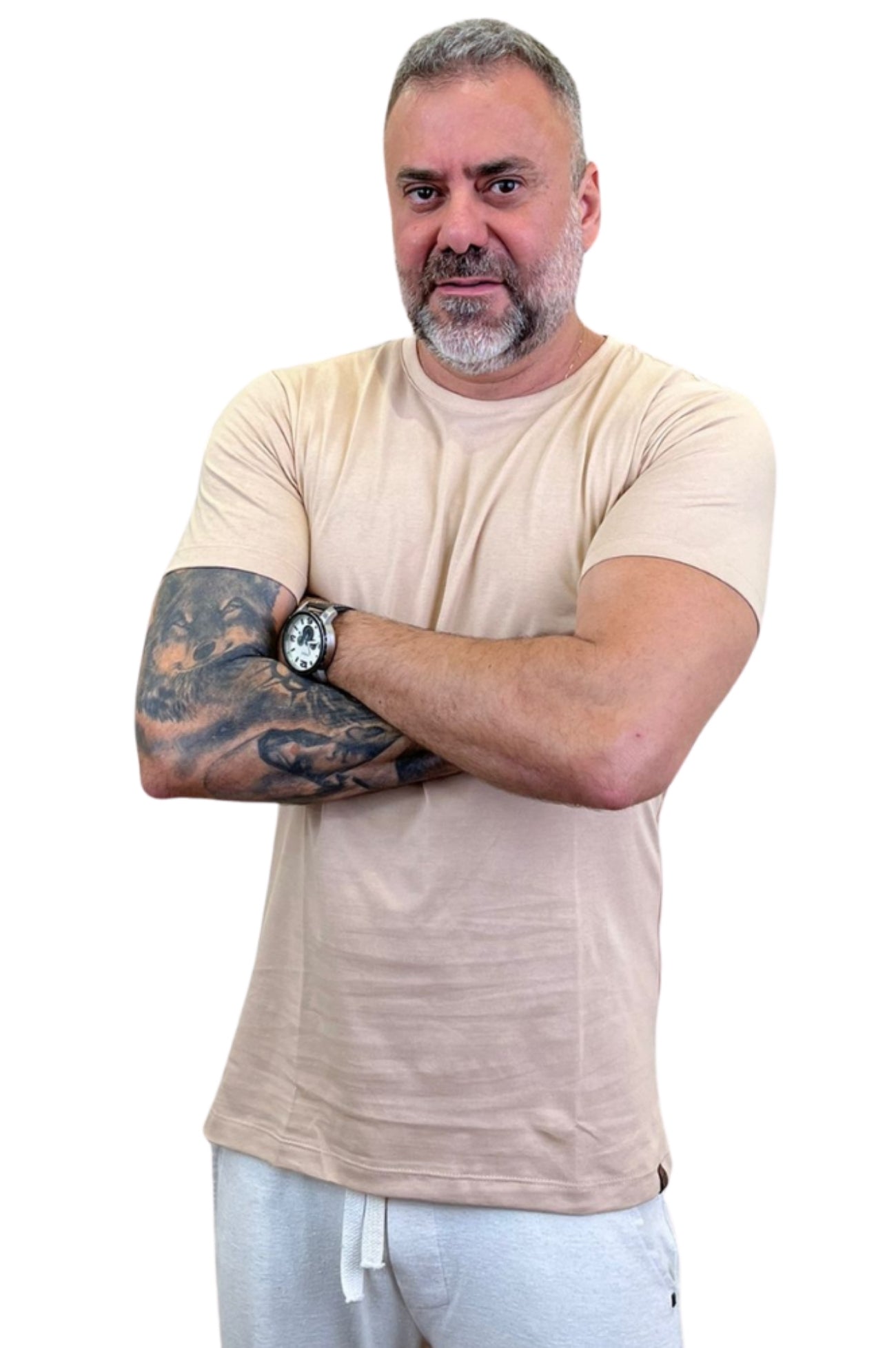 Camiseta Manga Curta Peletizada Slim Marrom Aveia