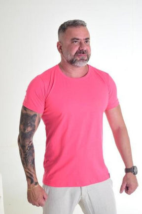 Camiseta Peletizada Slim Mescla Vermelha Rosa