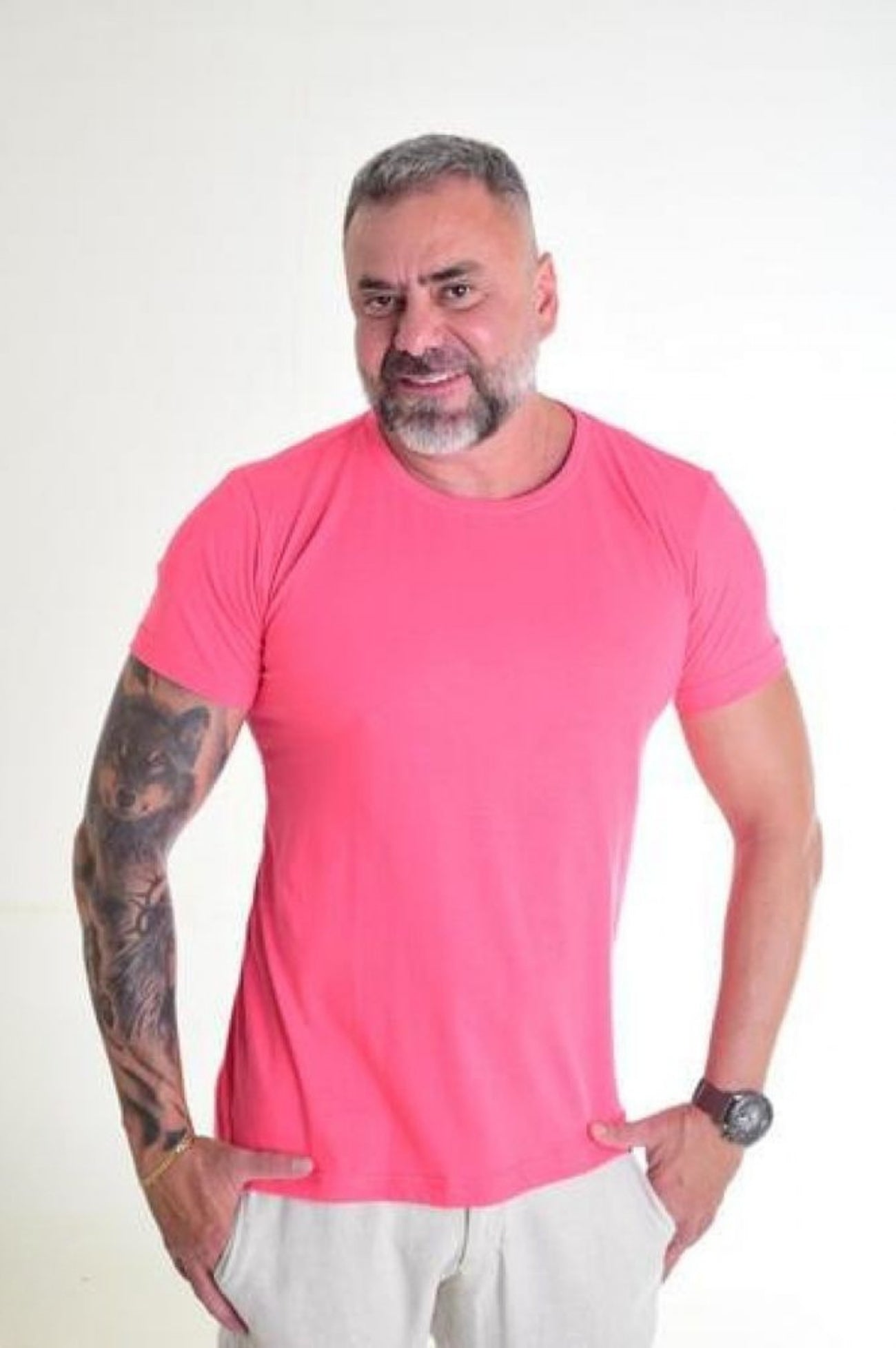 Camiseta Peletizada Slim Mescla Vermelha Rosa