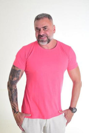 Camiseta Peletizada Slim Mescla Vermelha Rosa
