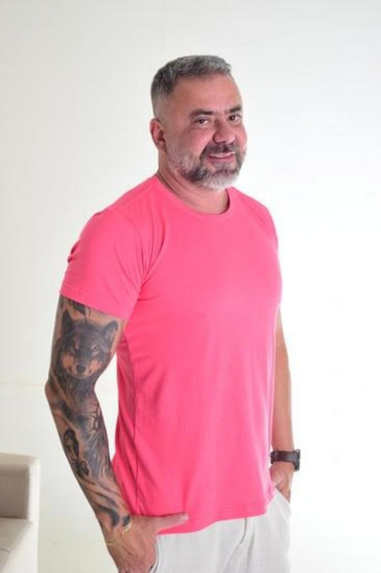 Camiseta Peletizada Slim Mescla Vermelha Rosa