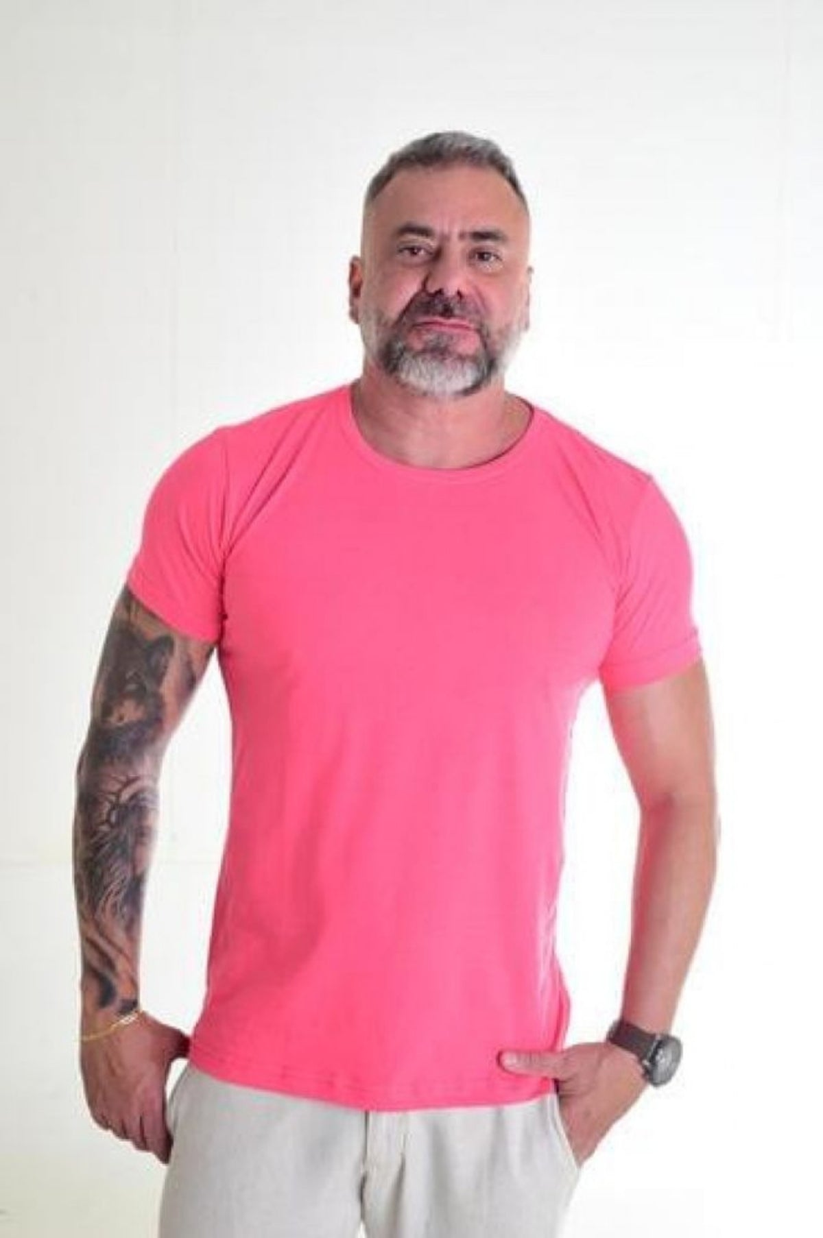 Camiseta Peletizada Slim Mescla Vermelha Rosa