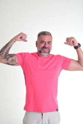 Camiseta Peletizada Slim Mescla Vermelha Rosa