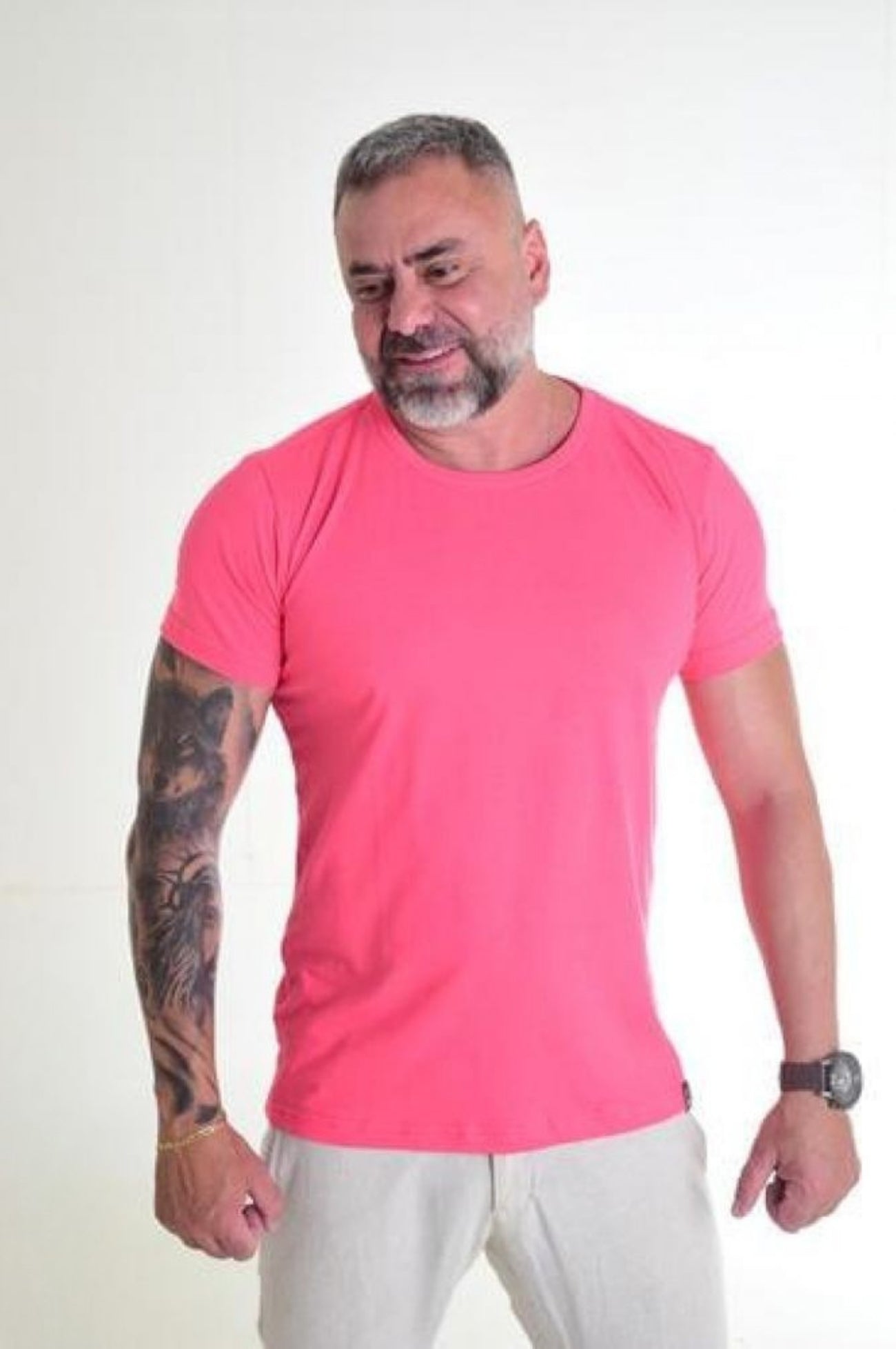 Camiseta Peletizada Slim Mescla Vermelha Rosa