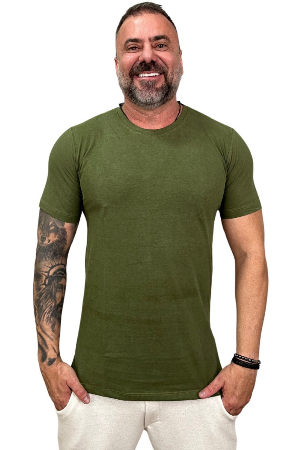 Camiseta Manga Longa Peletizada Slim Verde Oliva