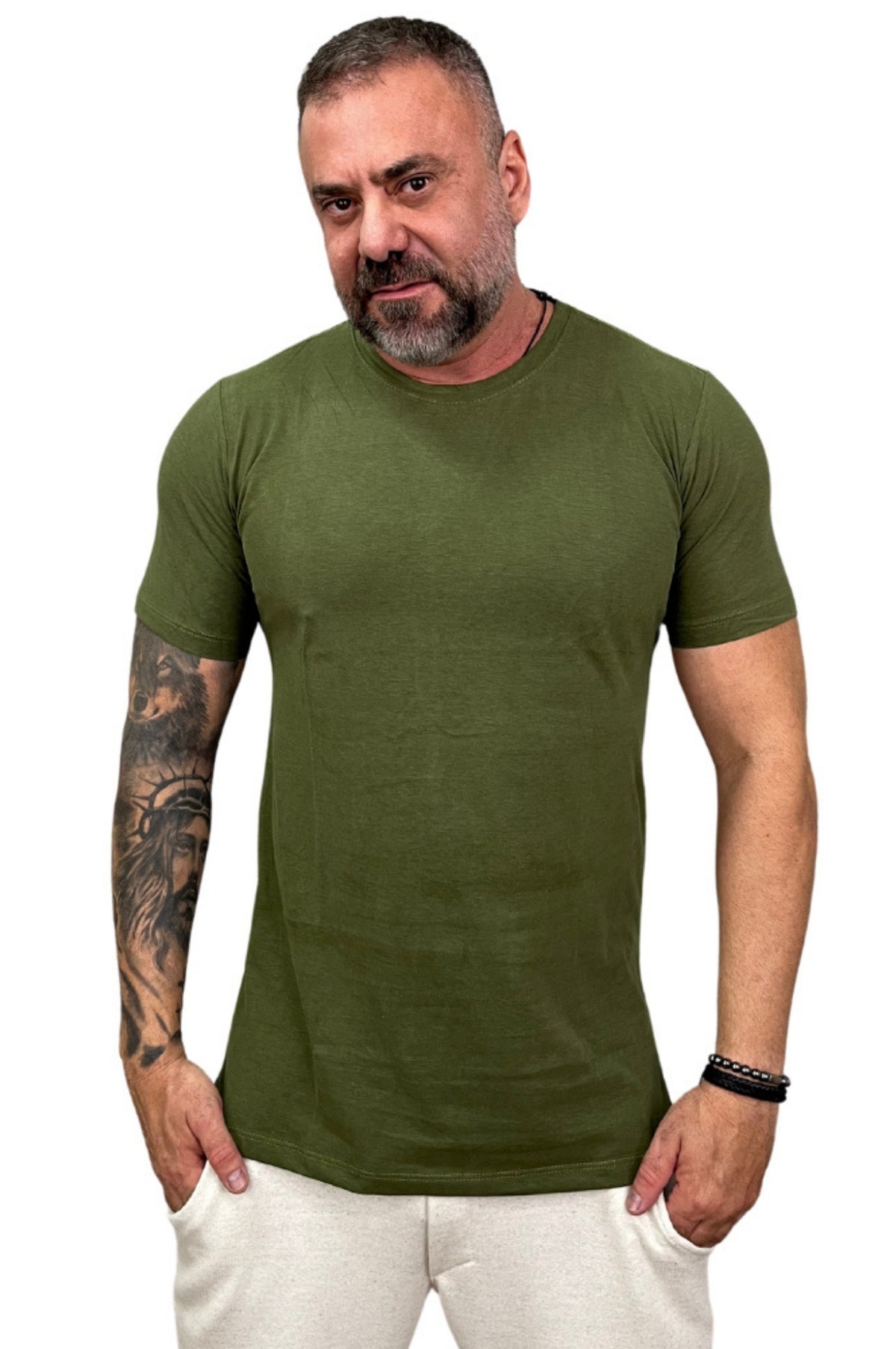 Camiseta Manga Longa Peletizada Slim Verde Oliva