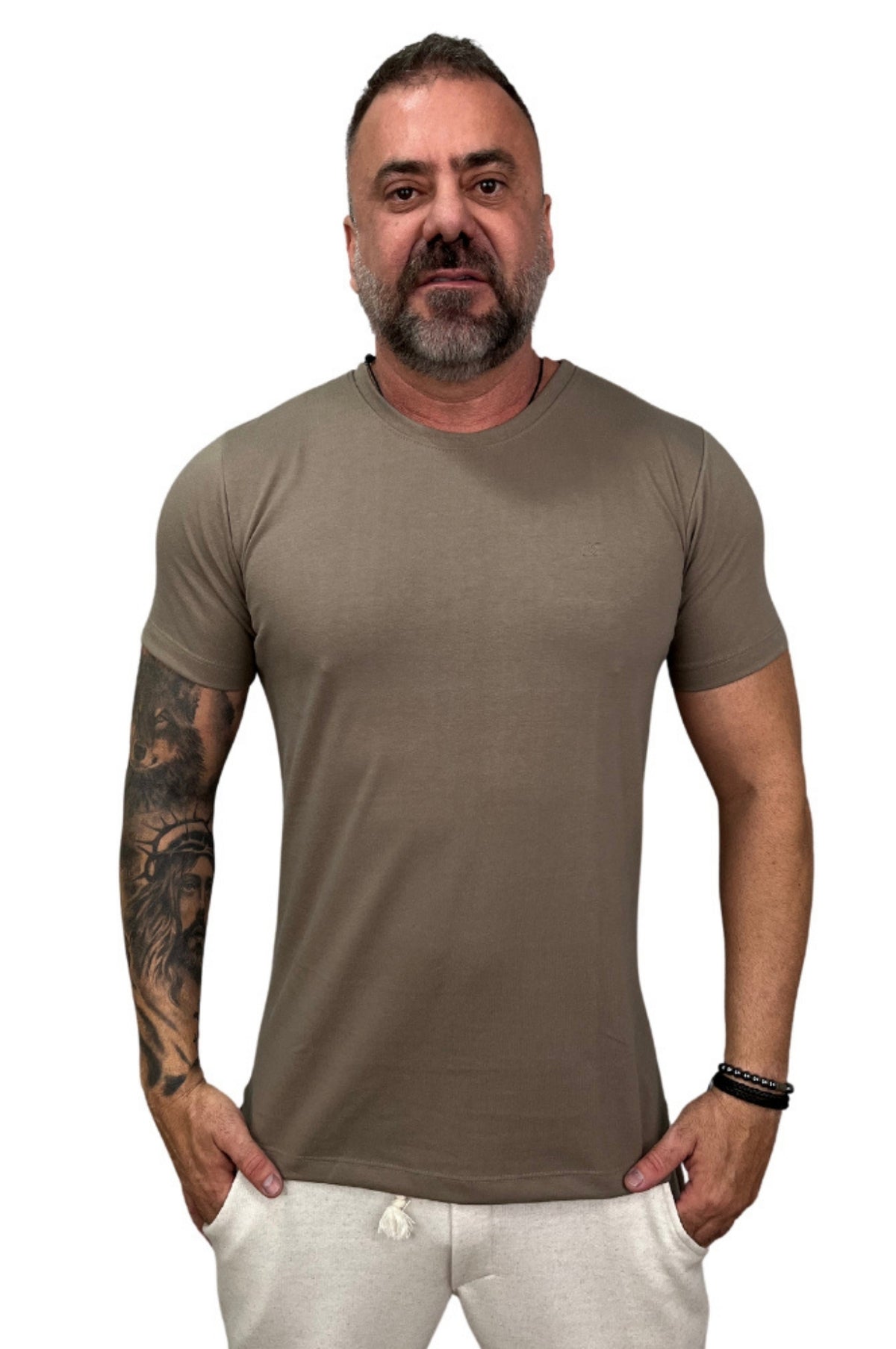 Camiseta Manga Curta Slim Algodão 100% Premium Acetinado Marrom