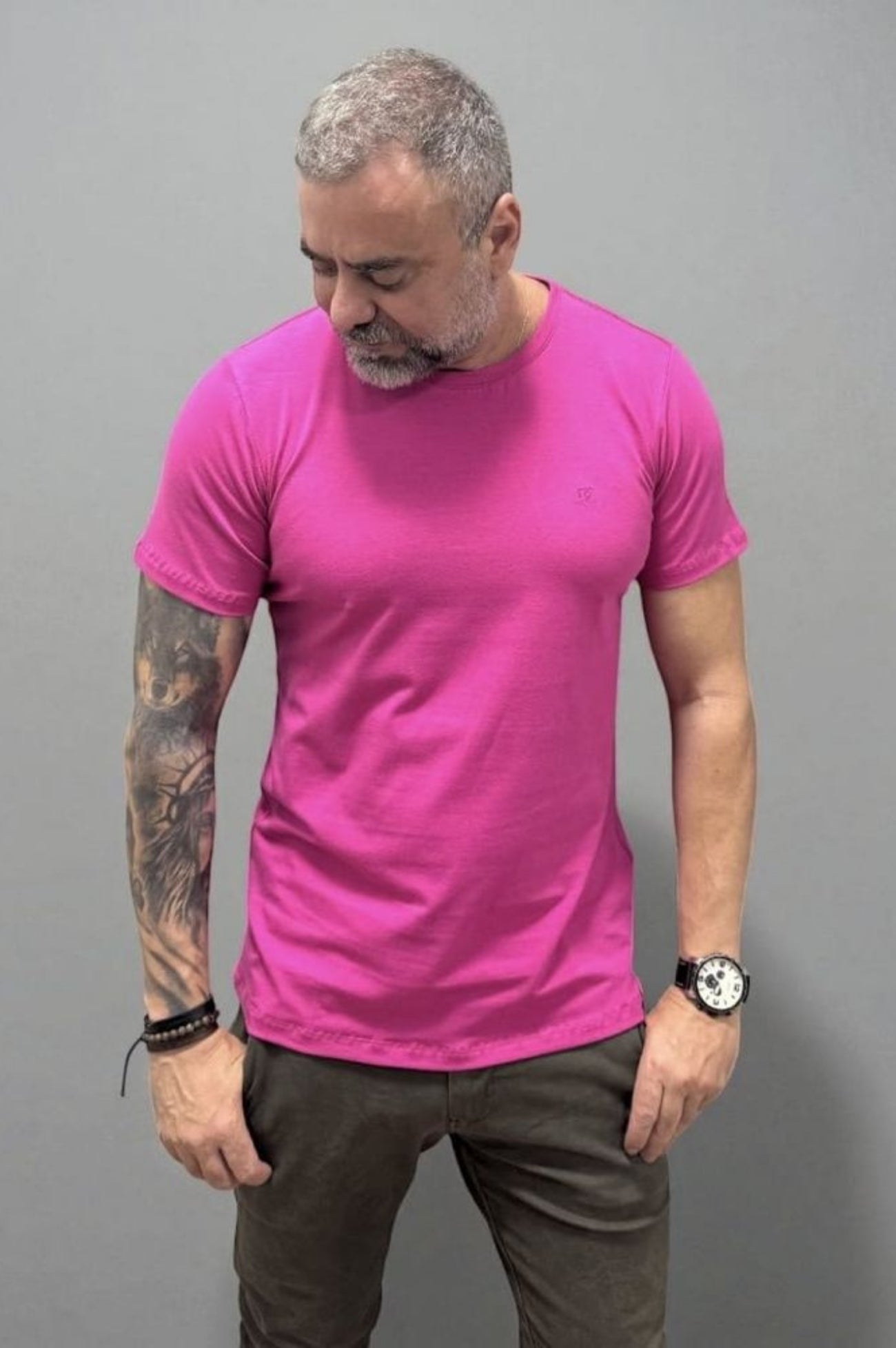 Camiseta Algodão Egípcio Rosa Choque