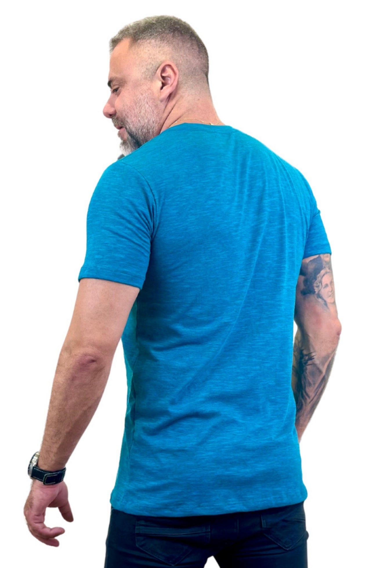 Camiseta Manga Curta Slim Azul Mescla 2