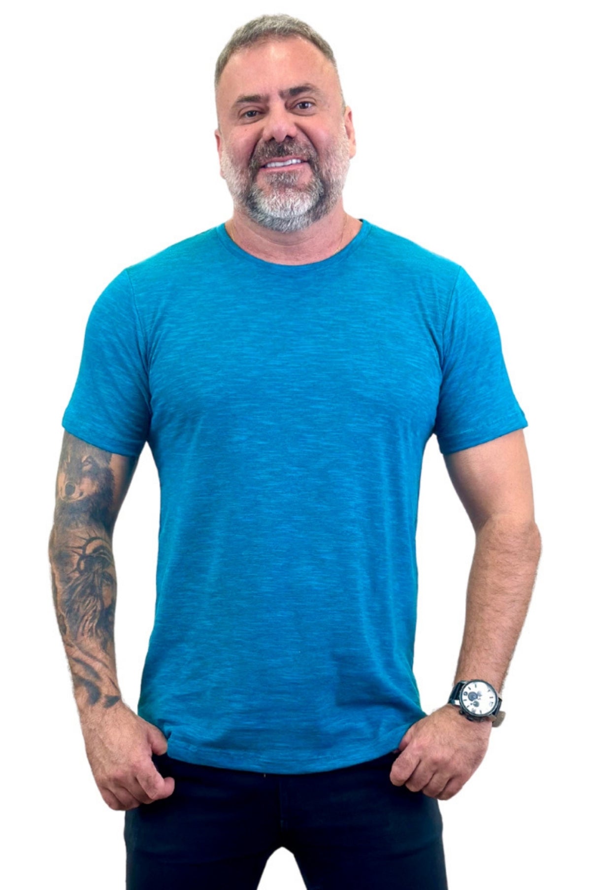 Camiseta Manga Curta Slim Azul Mescla 2