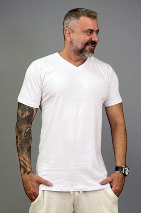Camiseta Slim Gola V Algodão Egípcio Branca