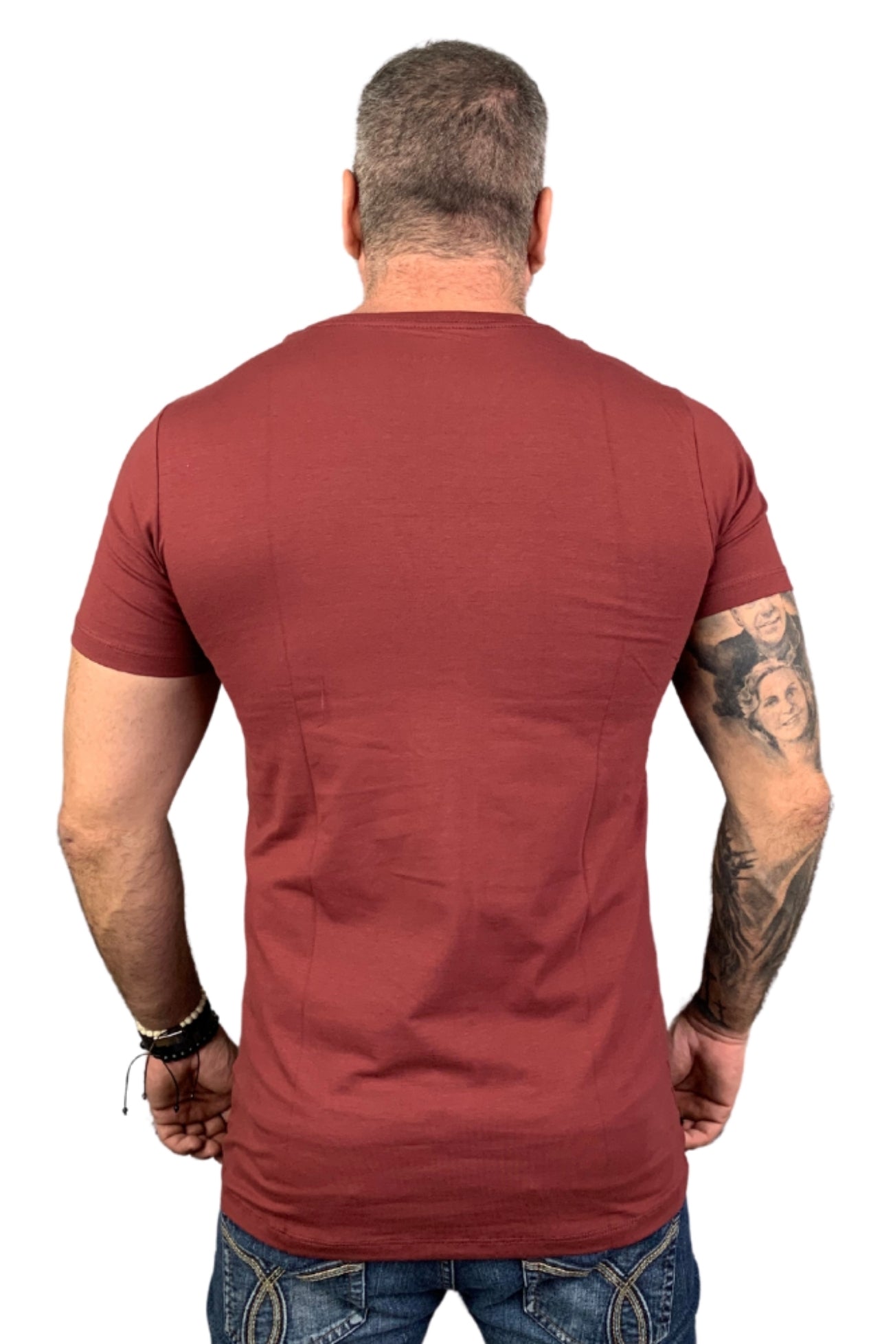 Camiseta Manga Curta Slim Malha Peruana Bordo