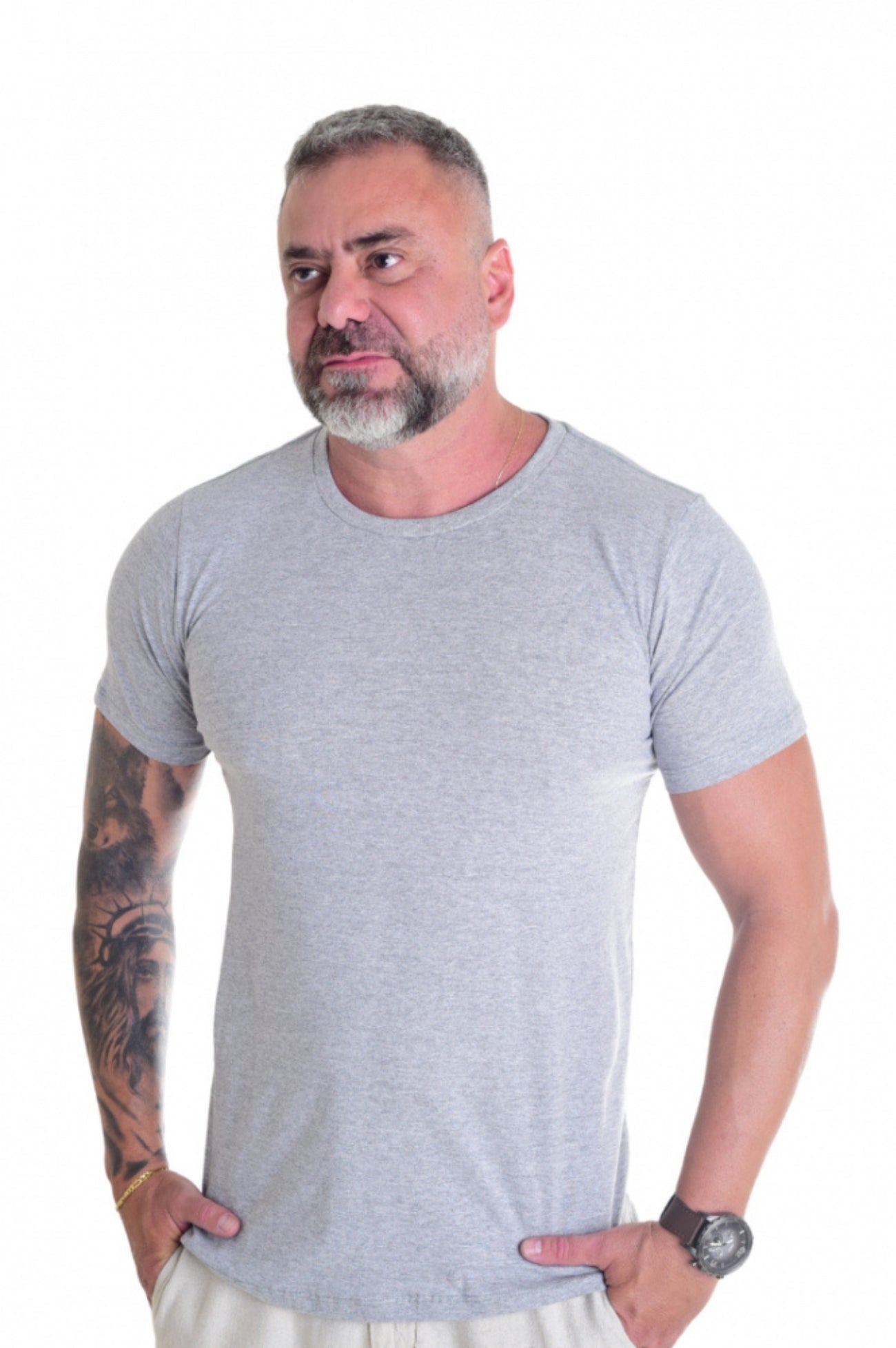 Camiseta Peletizada Slim  Cinza Mescla Claro