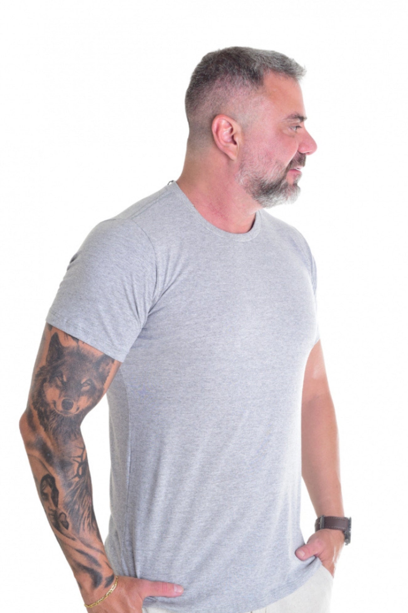 Camiseta Levinha Slim Mescla Cinza Claro