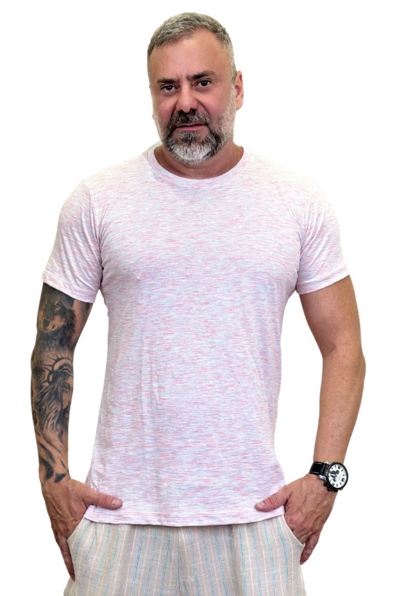 Camiseta Manga Curta Slim Mescla Rosa