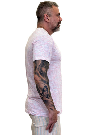 Camisa Slim Manga Curta Mescla Rosa