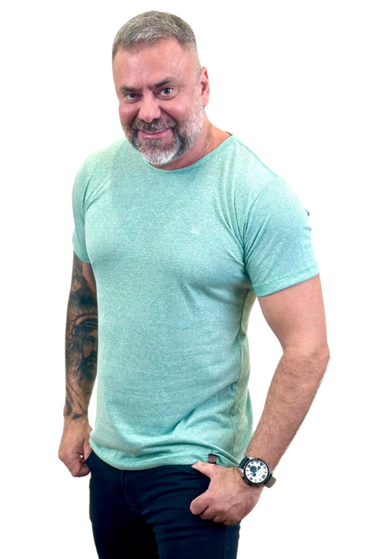 Camisa Slim Manga Curta Mescla Verde 1