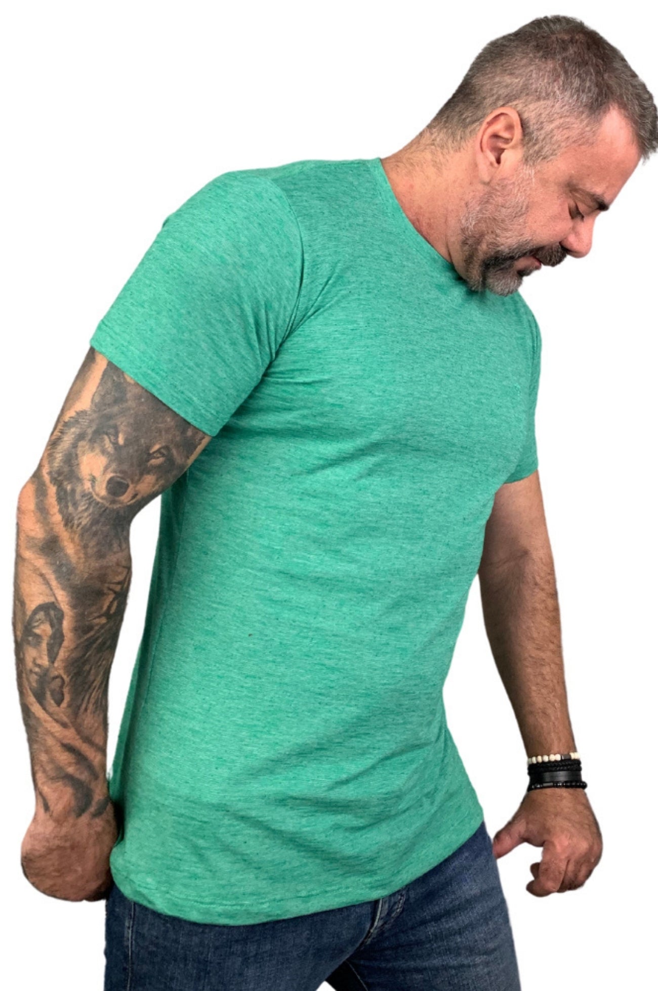 Camiseta Manga Curta Slim Mescla Verde 2