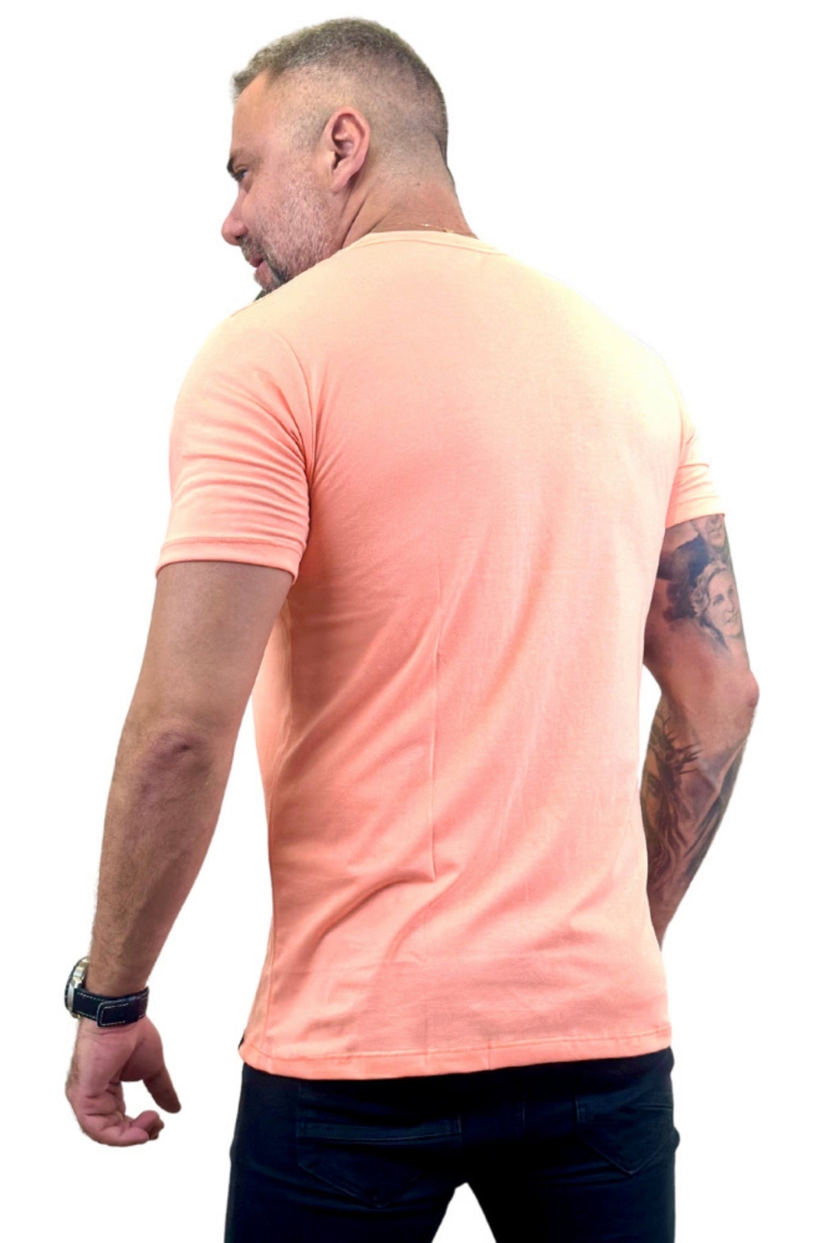 Camisa Slim Manga Curta Salmão