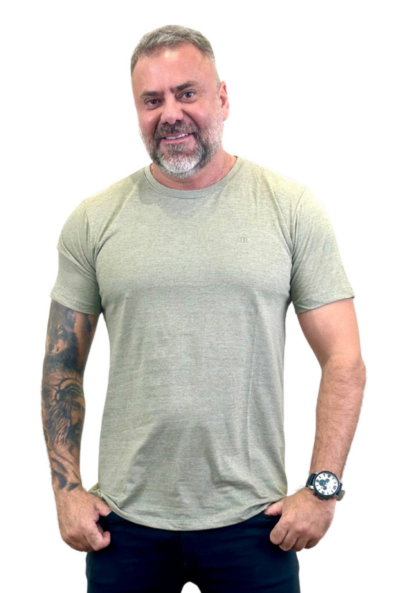 Camiseta Manga Curta Slim Verde Safari Mescla