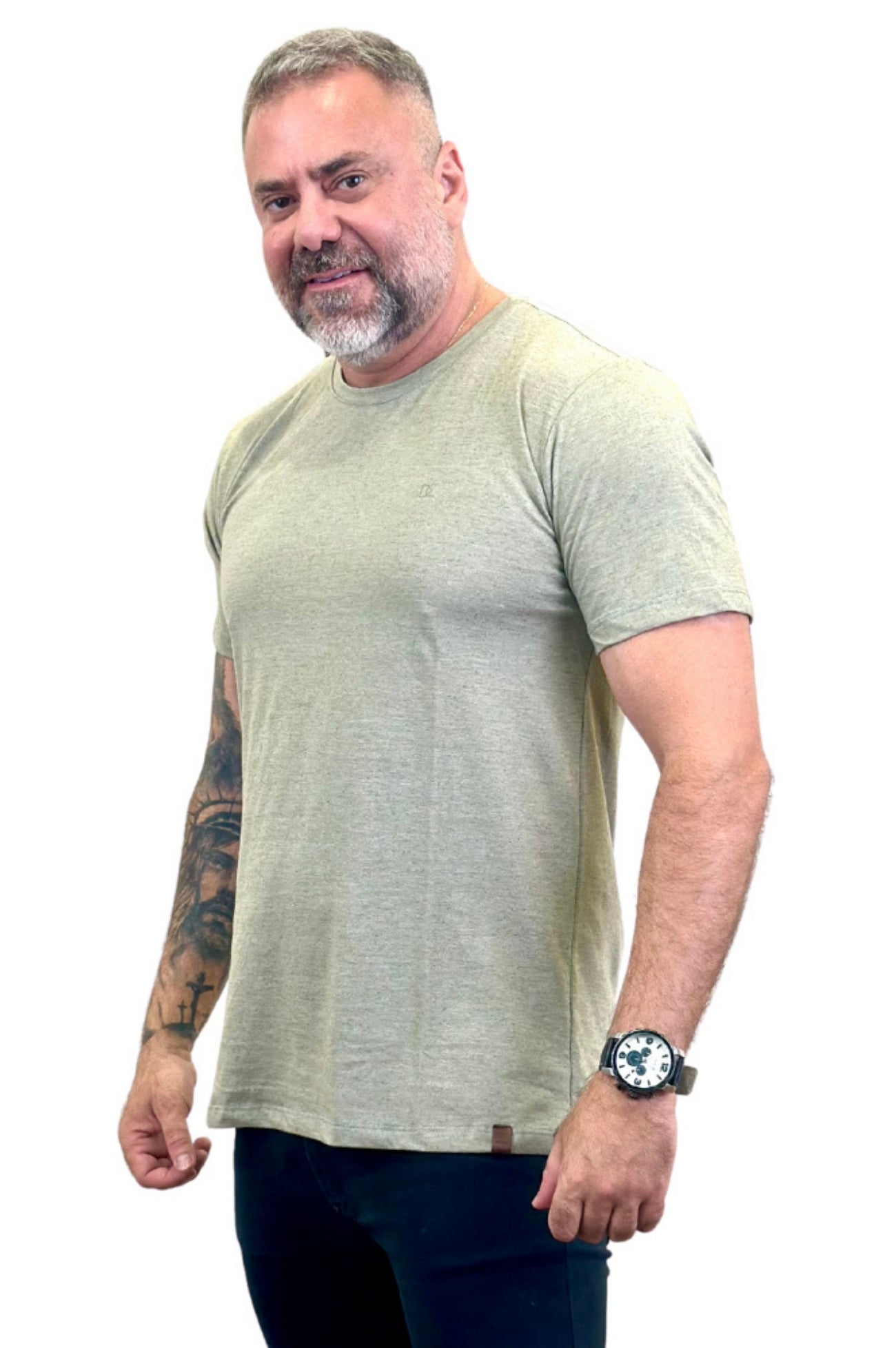 Camiseta Manga Curta Slim Verde Safari Mescla