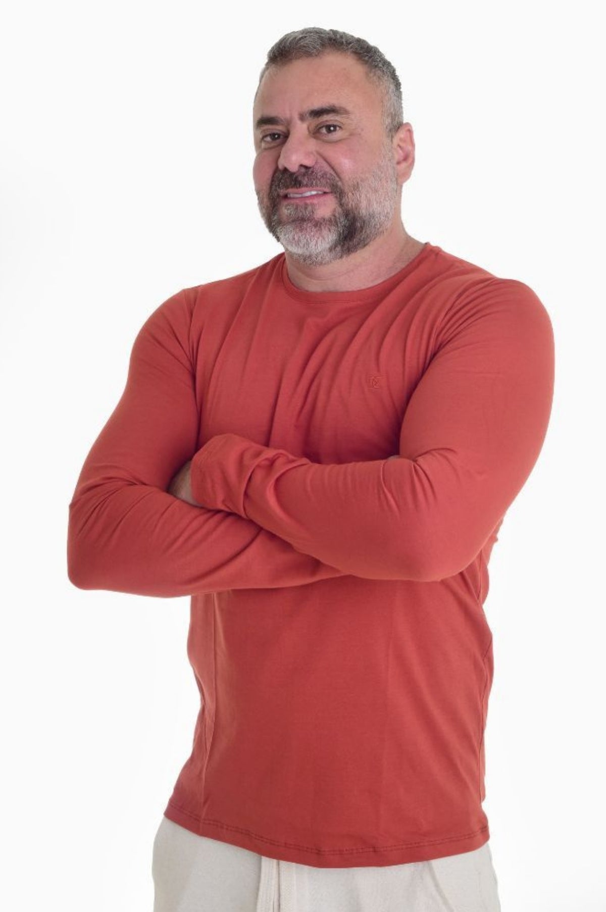 Camisa Slim Manga Longa Peletizada Laranja