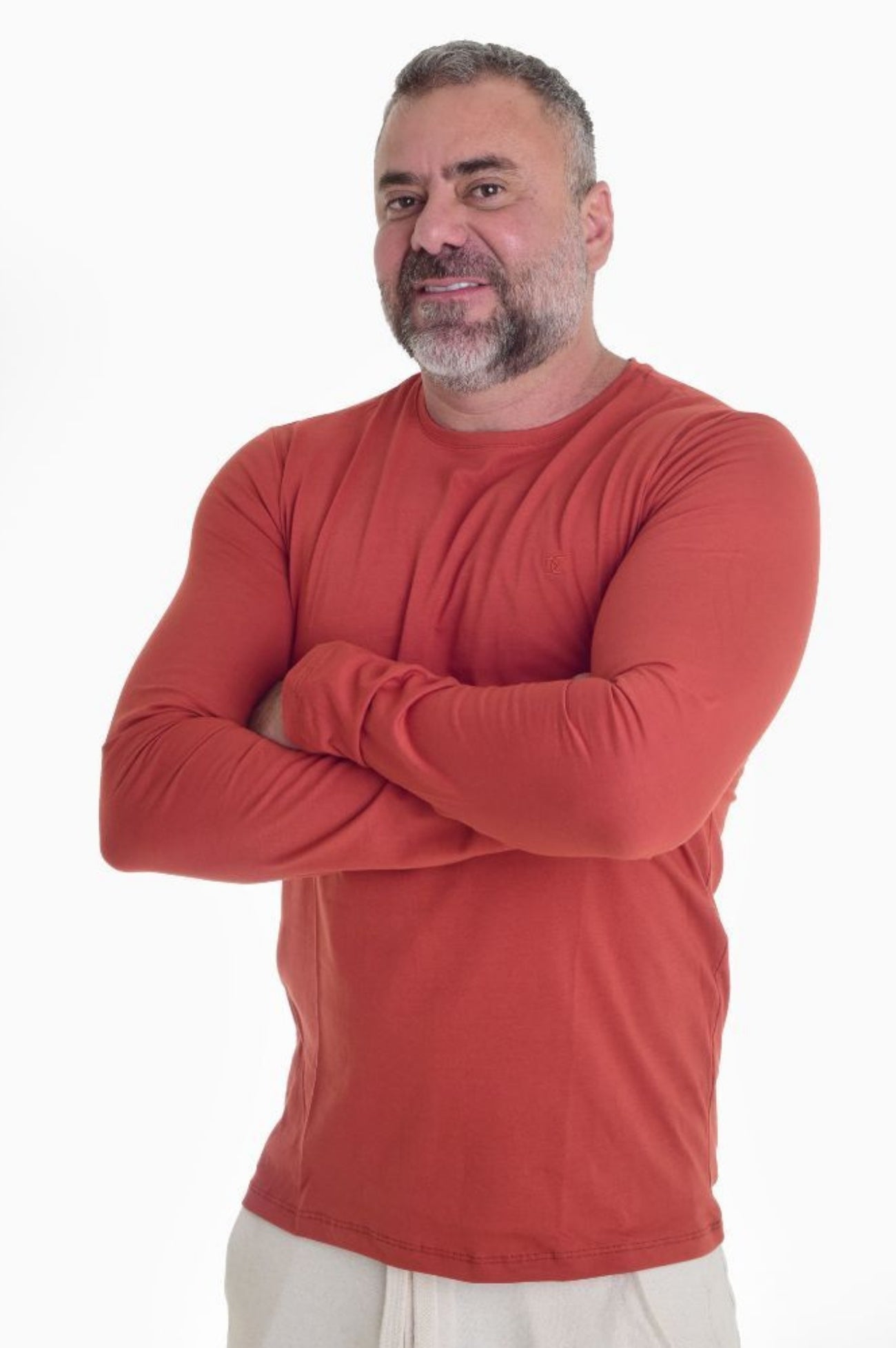 Camisa Slim Manga Longa Peletizada Laranja