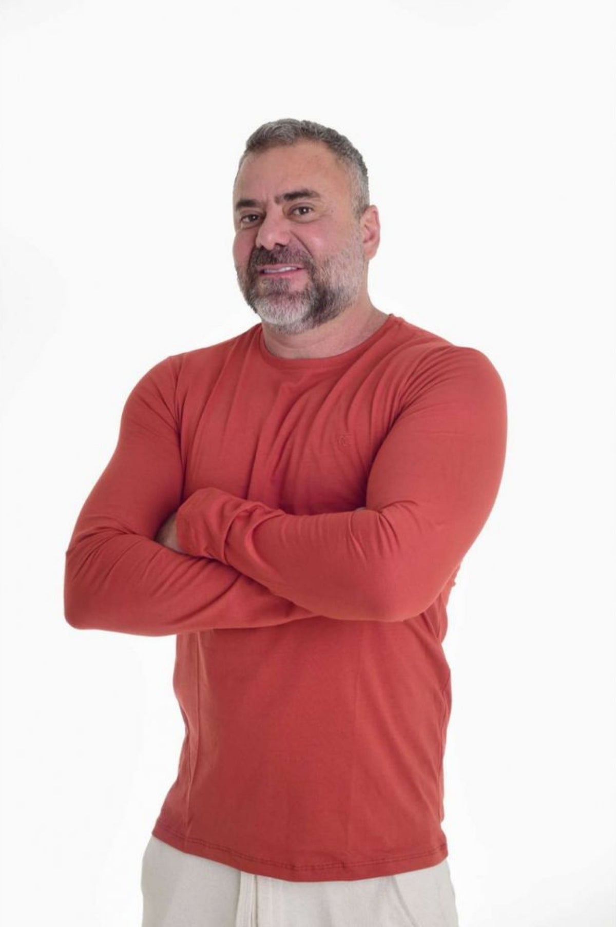 Camisa Slim Manga Longa Peletizada Laranja