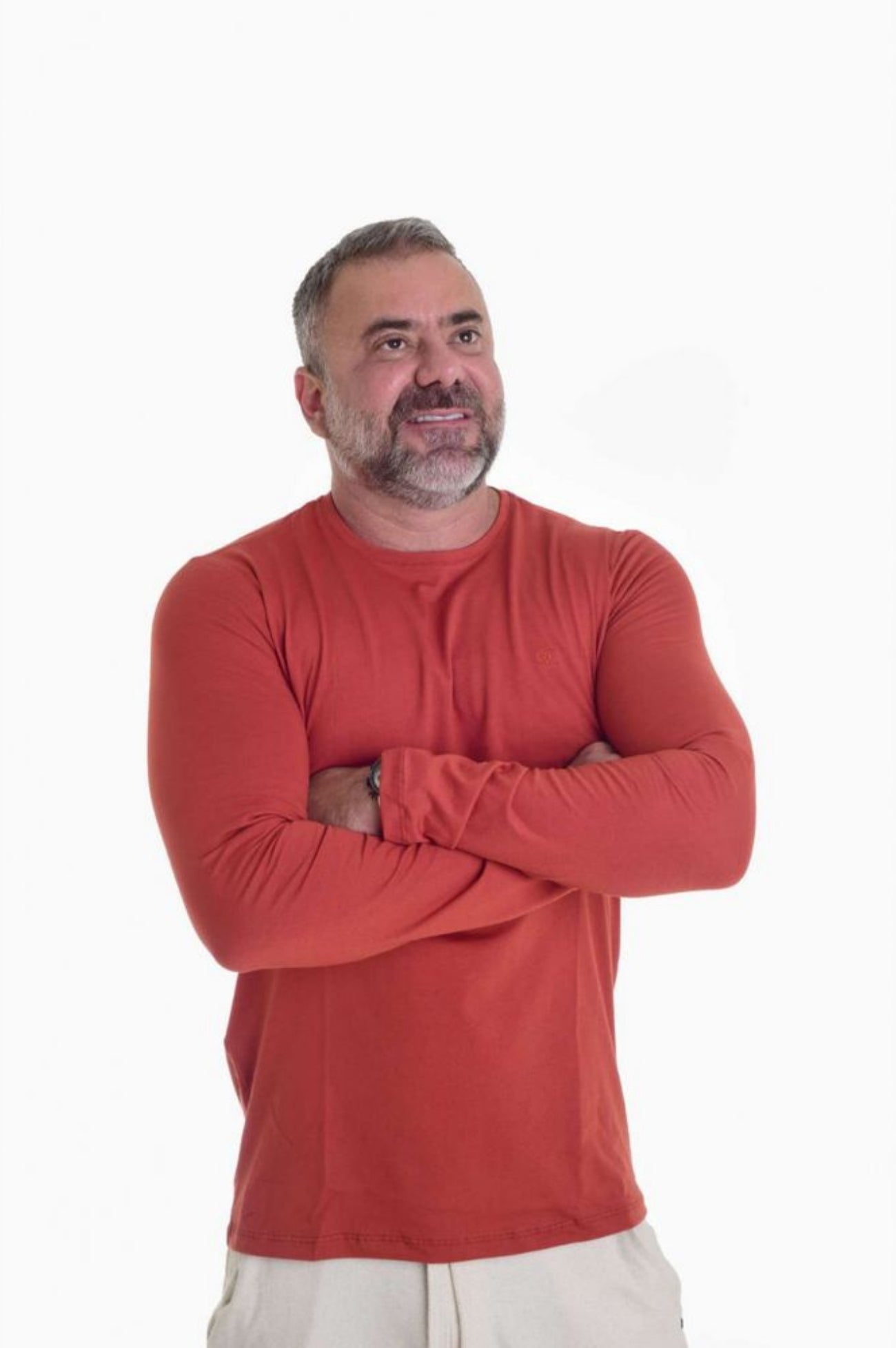 Camisa Slim Manga Longa Peletizada Laranja