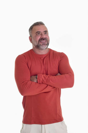 Camisa Slim Manga Longa Peletizada Laranja