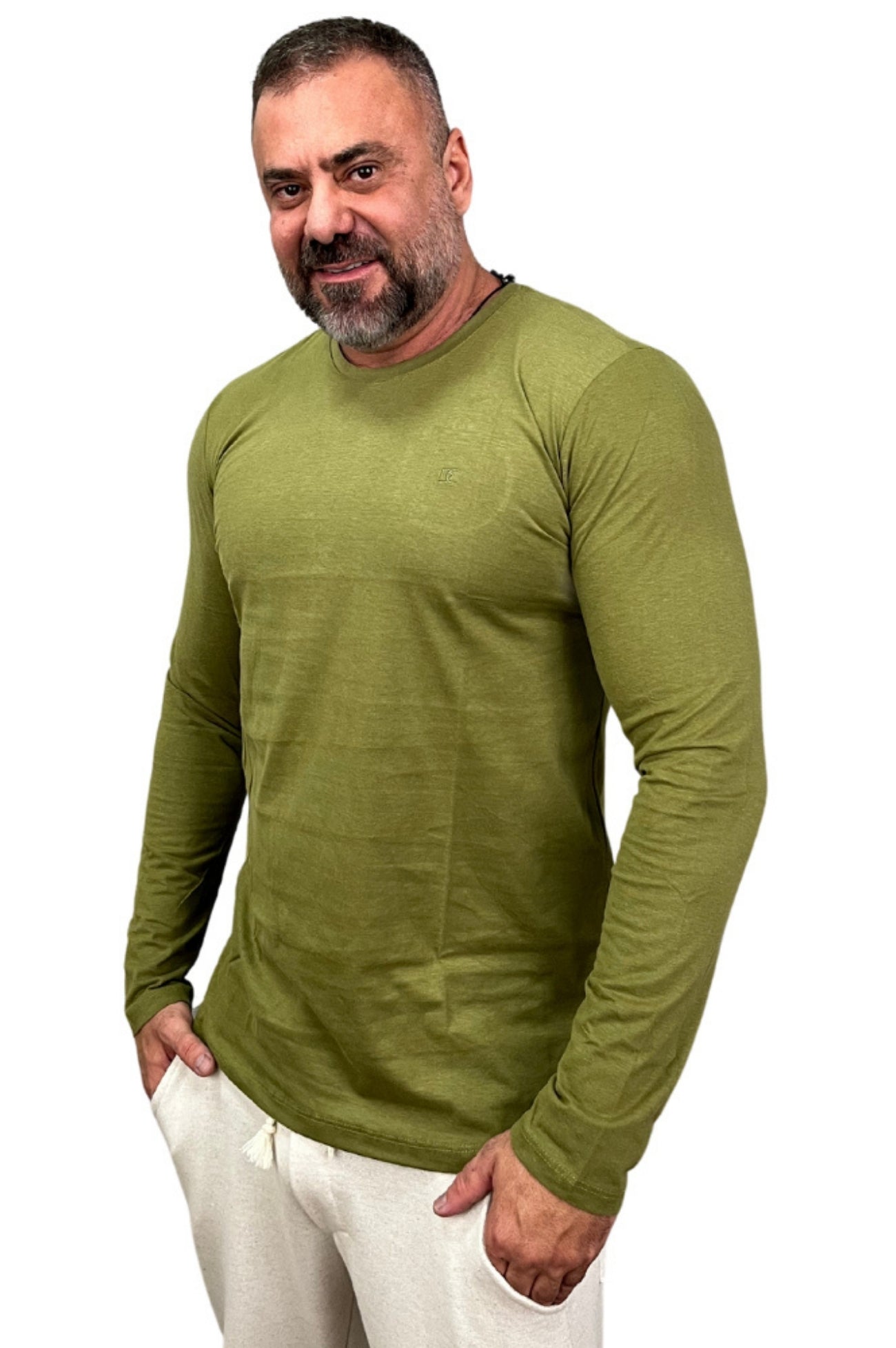 Camiseta Manga Longa Peletizada Slim Verde Oliva