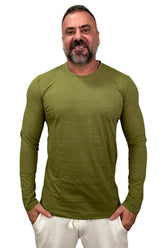 Camiseta Manga Longa Peletizada Slim Verde Oliva