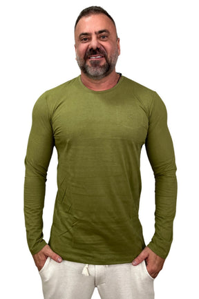 Camiseta Manga Longa Peletizada Slim Verde Oliva