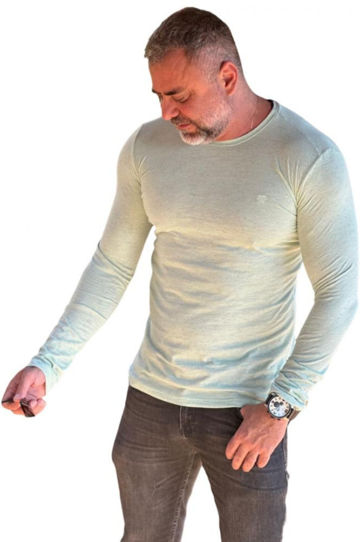 Camiseta Slim Manga Longa Flamê Algodão com Linho Palha