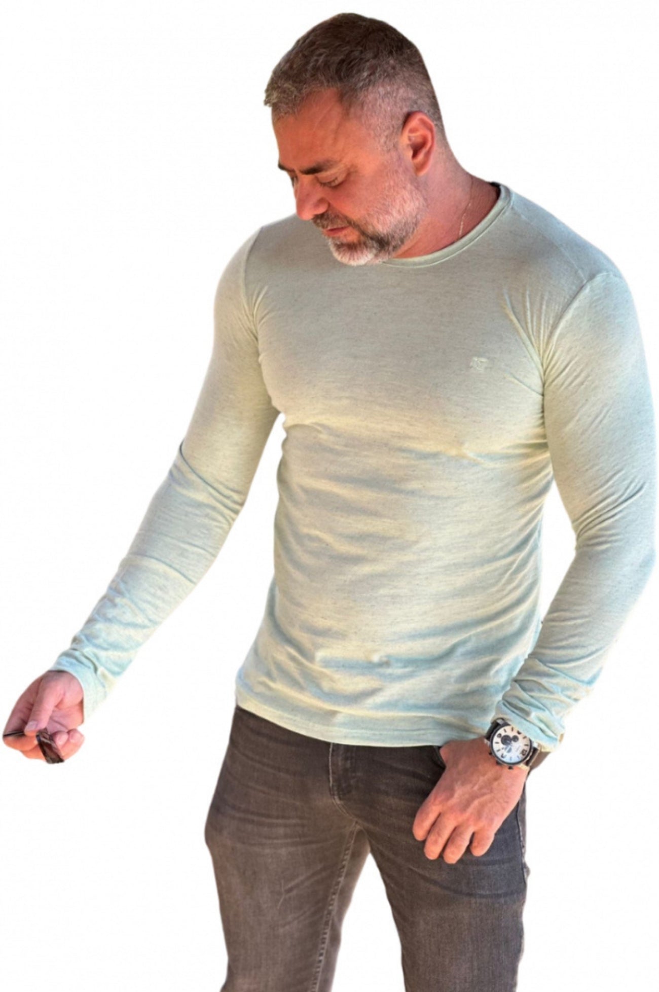 Camiseta Slim Manga Longa Flamê Algodão com Linho Verde