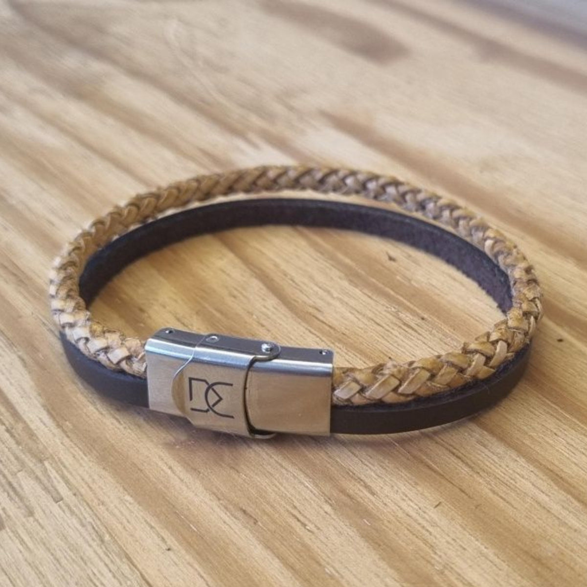 Pulseira Couro Duplo Legítimo + Ecológico com Fecho de Aço Inox com Regulagem