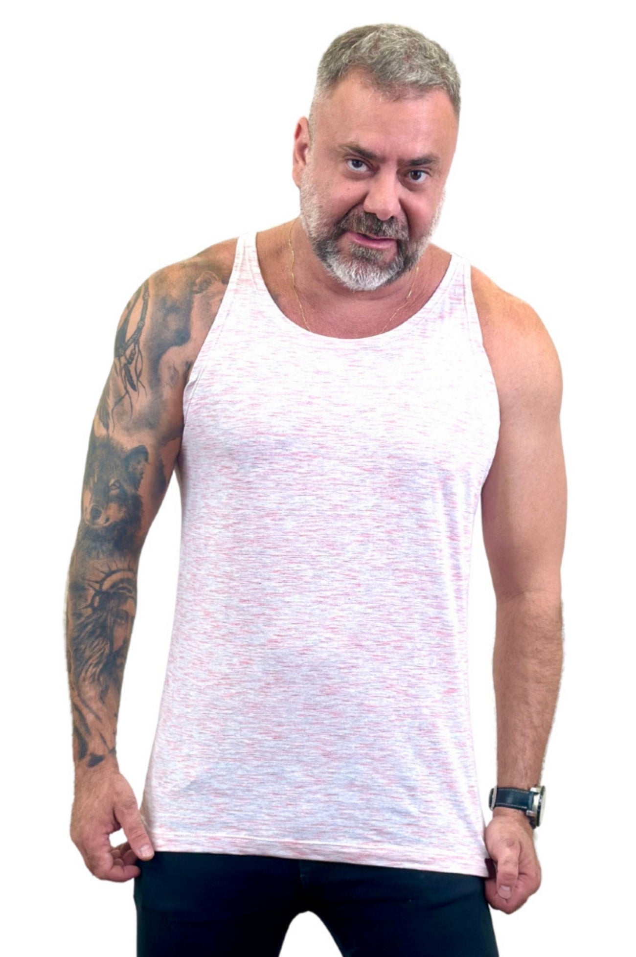 Regata Slim Mescla Branco e Vermelho mescla