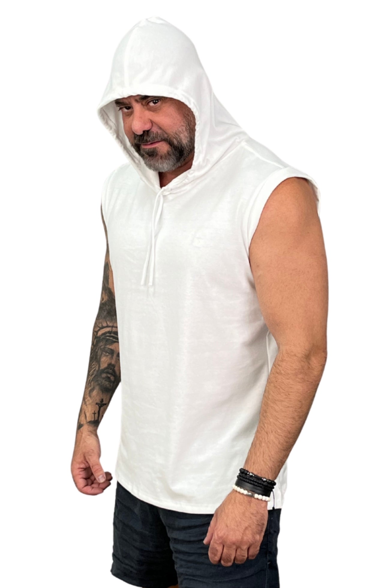 Regata Machão Com Capuz Malhão Premium Acetinado Branca