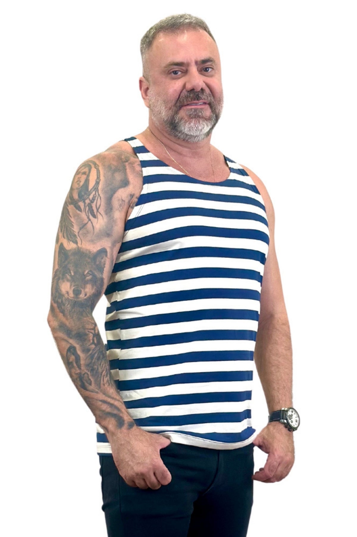 Regata Slim Listrada Azul