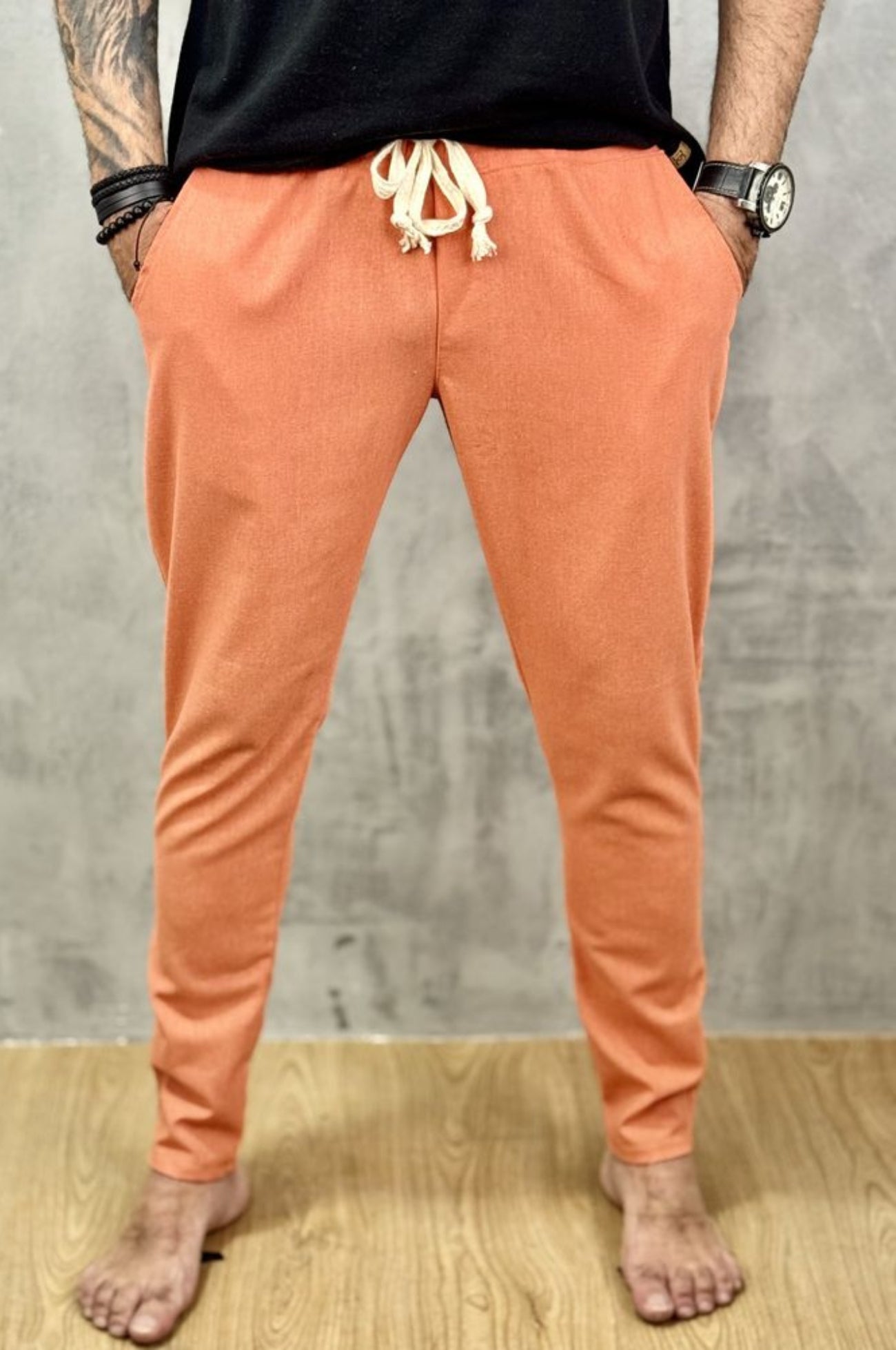 Calça Da Cunha de Linho Puro Coral